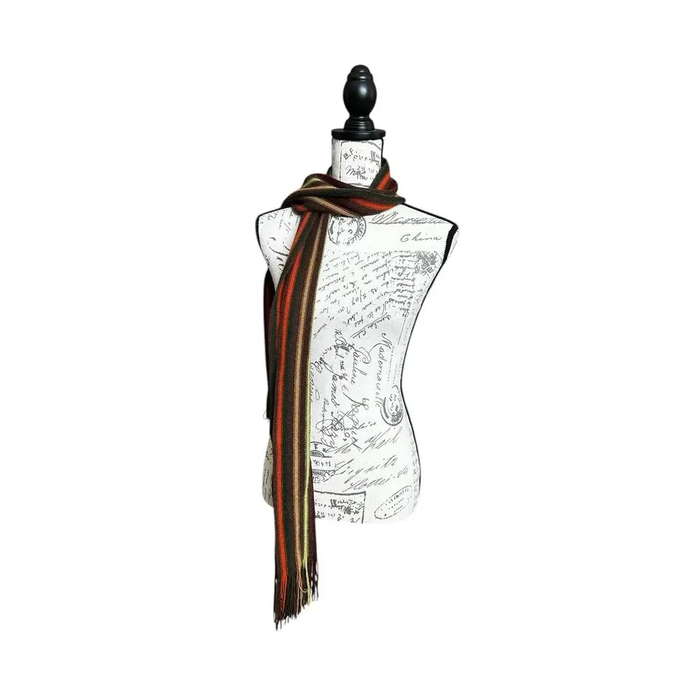 Wool Blend Stripe Scarf Fall Colors Brown Green Maroon Orange Fringe